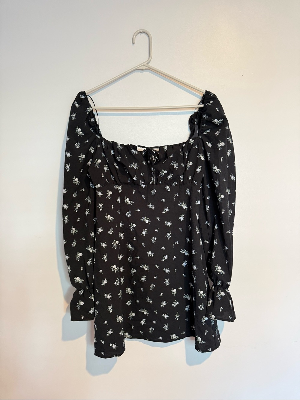 Black Floral Square-Neck Mini Dress